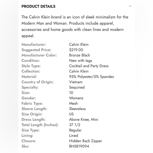 NWT Calvin Klein Sequins Cocktail Dress Bronze Black Size 10 - Picture 3 of 10